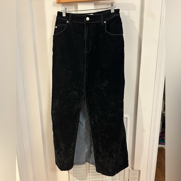 Pilcro Flocked velvet Black Denim Maxi Skirt - Picture 6 of 8